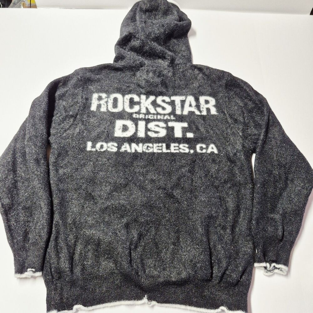 Rockstar Original Knit Hoodie Small Black Fuzzy Mohair Style Streetwear Dist La View 2